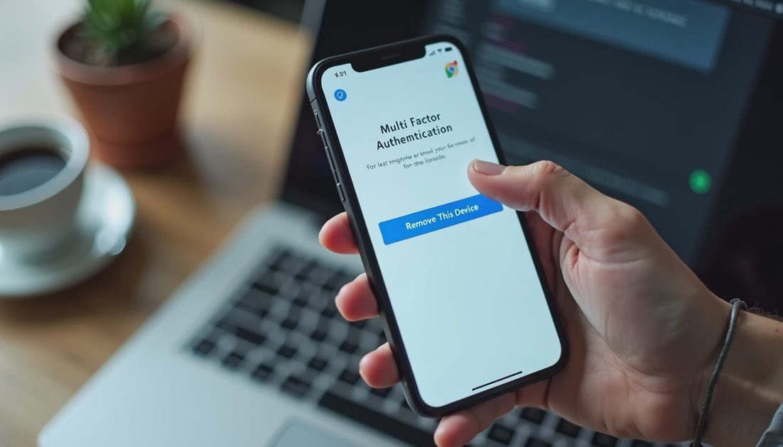 hand removing a multifactor authentication device from a personal phone during employee offboarding