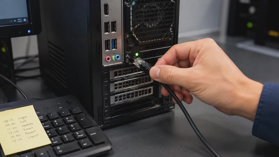 pulling the network cable from an infected machine while leaving it powered on, following an office malware response checklist