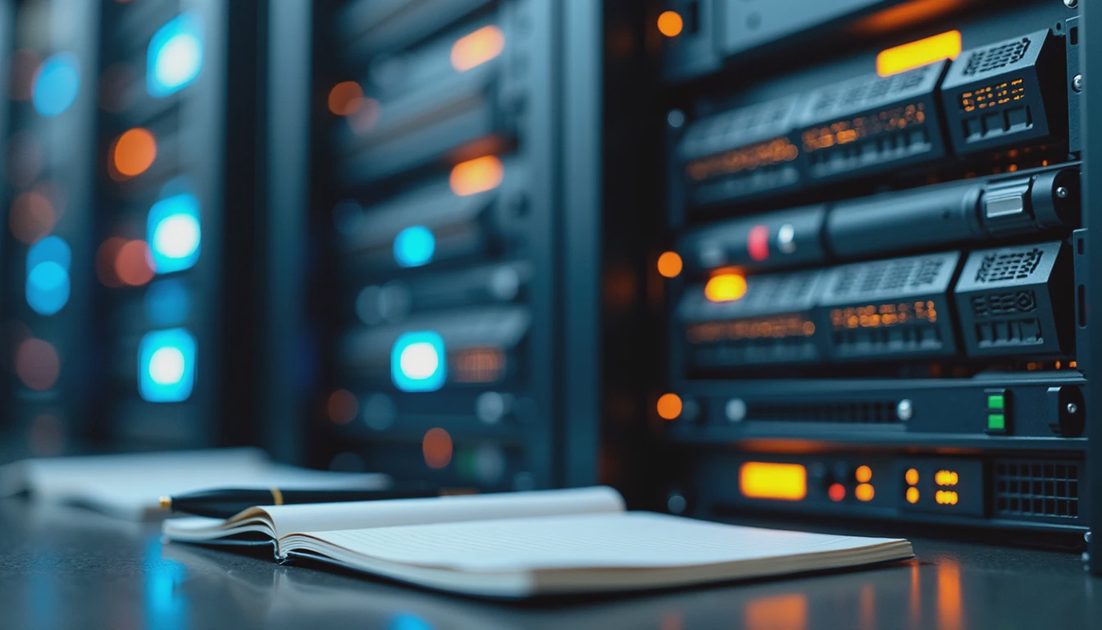 Small office server cabinets during routine runtime security maintenance check